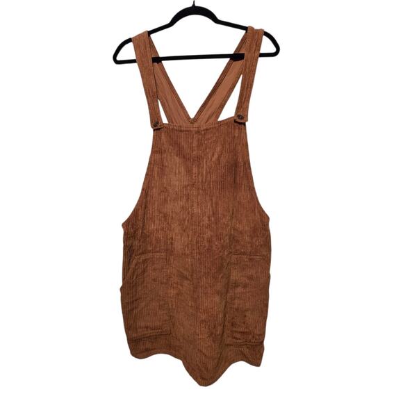 Others Follow Corduroy Overall Jumper Dress Women LG Brown Pockets Retro 90s Y2K - Picture 1 of 12